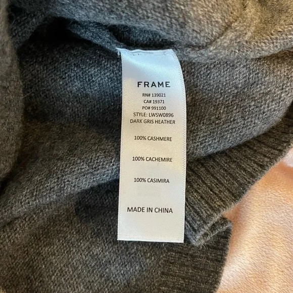 FRAME Grey Cashmere Puffed Sleeve Sweater